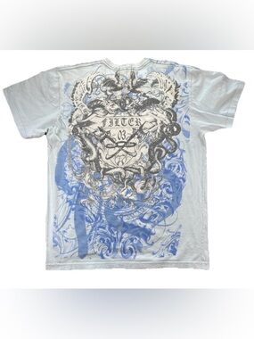 Filter Affliction Style Y2K T Shirt Men's Large Blue Goth Emo Grunge AOP Alt VTG